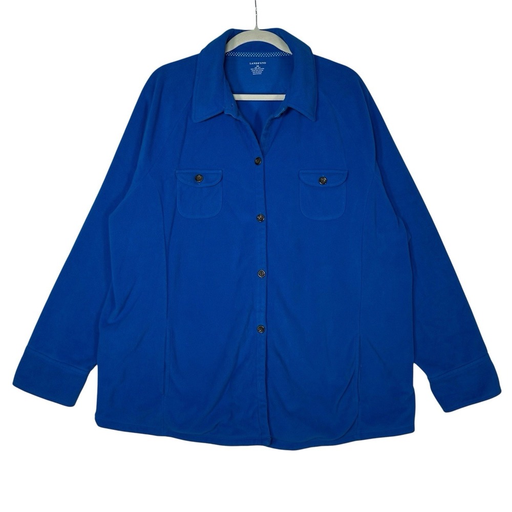 Lands' End Women's Fleece Shacket 3X‎ Electric Blue Shirty Jacket Gorpcore Plus